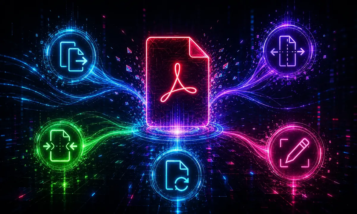Private browser-based PDF toolkit with local document processing and connected PDF workflow icons